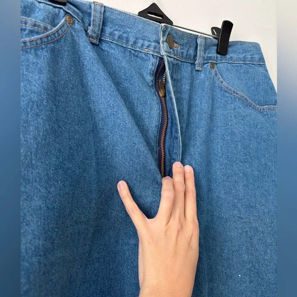 Vintage High Waisted Light Acid Wash Blue Denim Preppy Midi Skirt -Medium Large - Picture 2 of 4